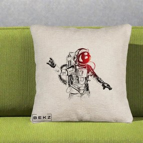 Perna Decorativa Astronaut Rock Sketching, 40x40 cm, Bej Canapea, Husa Detasabila, Perna Inclusa, BEKZ®