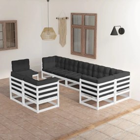 3076725 vidaXL Set mobilier de grădină cu perne, 9 piese, lemn masiv de pin