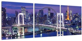 Tablou metropolei nocture (cu ceas) (90x30 cm)