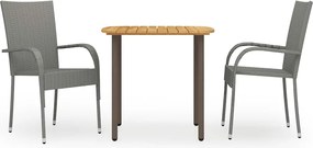 vidaXL Set mobilier de grădină, 3 piese, gri, poliratan