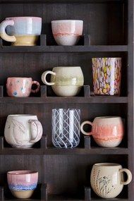 Set 4 cești din ceramică, natur, cu ilustrații botanice pictate manual, 9.5x8.5 cm, „Bea"