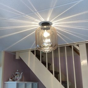 Plafoniera de design neagră cu sticlă chihlimbar - Qara