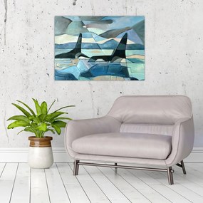 Tablou pe sticlă - Balene (70x50 cm)