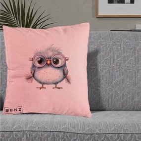 Perna Decorativa Pui Pufos cu Ochelari Roz, 40x40 cm, Roz, Husa Detasabila, Perna Inclusa, BEKZ®