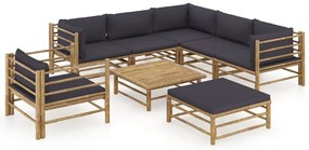 vidaXL Set mobilier de grădină cu perne gri închis, 8 piese, bambus