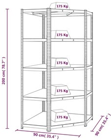 Rafturi de depozitare cu 5 niveluri, 3 buc., antracit otellemn Antracit, 90 x 90 x 200 cm, 3