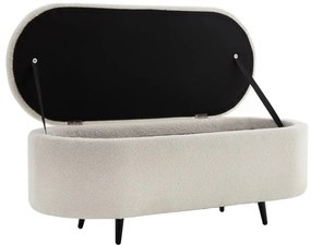 Bancheta alba cu spatiu de depozitare, Tesatura Boucle, VOQUE 110cm
