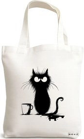 Sacosa de Panza pentru Cumparaturi, Geanta Tote, model Disaster in the cup 38 x 34.5 cm, Alba, BEKZ®