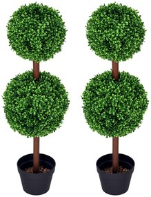 HOMCOM Set de 2 arbori buxus artificial cu dublă mingi cu trunchi și ghiveci inclus - înălțime 90 cm verde | Aosom Romania