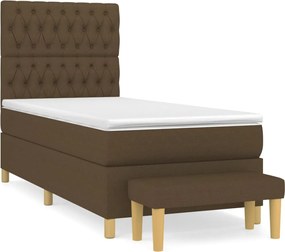 vidaXL Pat box spring cu saltea, maro închis, 90x200 cm, textil