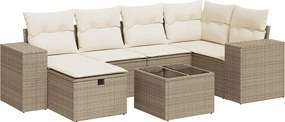 vidaXL Set canapele de grădină, 7 piese, cu perne, bej, poliratan