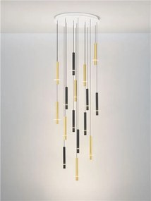 Lustra cu 16 Pendule tub subtire aluminiu auriu si negru LED NOEMI
