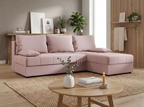 Coltar extensibil de colt VENORIA SLIM, roz pudra, reversibil, 200x143 cm + 2 perne GRATUIT