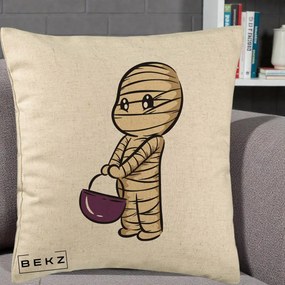 Perna Decorativa Halloween Mummy Kawaii cu Cos, 40x40 cm, Bej, Husa Detasabila, Perna Inclusa, BEKZ®