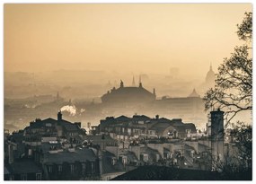 Tablou pe sticlă - Orașul în ceață (70x50 cm)
