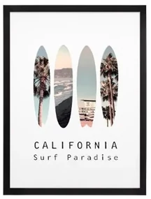 Tablou deco Surf California, geam sticla, rama MDF, 32x42 cm