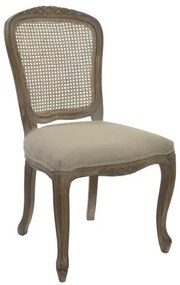 Scaun de dining shabby chic din lemn de cauciuc, cu spătar din rattan și șezut din in, „Avignon”