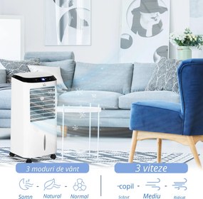 HOMCOM Răcitor de Aer Portabil 4-în-1 de 10L cu Umidificator, Sistem de Răcire, Timer 8 Ore, Telecomandă, pentru Încăperi de până la 20㎡, 60W, ABS, Alb și Negru, 38,2 x 31,6 x 76 cm | Aosom Romania