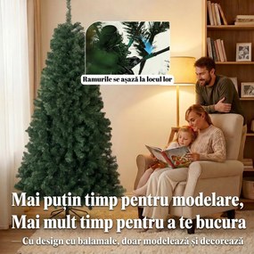 HOMCOM Brad de Crăciun Artificial 200 cm cu 1000 Ramuri și Bază Pliabilă, Verde | Aosom Romania