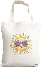 Sacosa de Panza pentru Cumparaturi, Geanta Tote, model Sun faces 23 38 x 34.5 cm, Alba, BEKZ®