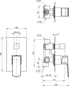 Maruna Baterie pentru duș, îngropat, cu comutator de duș Finisaj: Crom BGM_044P