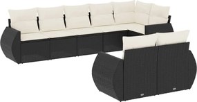 vidaXL Set mobilier de grădină cu perne, 8 piese, negru, poliratan