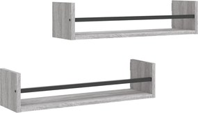 vidaXL Rafturi de perete cu bare, 2 buc, gri sonoma, 60x16x14 cm