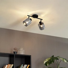 Plafonieră cu spoturi neagră cu sticlă fumurie 2 lumini reglabile - Laura