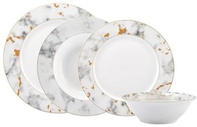 Set de masă 24 piese din porțelan, alb/gri