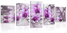 Tablou 5-piese flori violete pe un fundal abstract