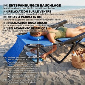 Outsunny Sezlong Plaja Pliabil cu 4 Nivele Rabatare si brațe, Greutate sustinuta 120 kg,Gri | Aosom Romania