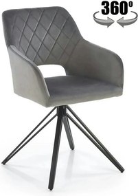 Scaun rotativ K535, gri/negru, stofa catifelata/metal, 57x60x86 cm