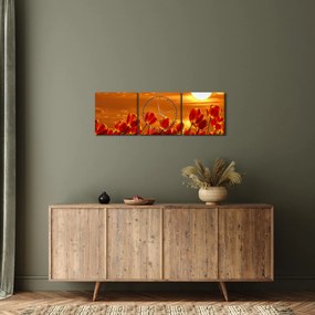 Tablou - lan înflorit de lalele (cu ceas) (90x30 cm)