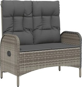 vidaXL Bancă de grădină rabatabilă cu perne, gri, 107 cm, poliratan