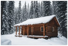 Tablou - Cabană acoperită de zăpadă (90x60 cm)