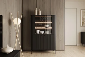 Vitrină Vesper 103 cm - negru / picioare negre