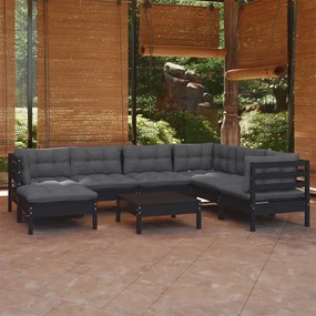 3096657 vidaXL Set mobilier de grădină cu perne 8 piese negru lemn masiv pin
