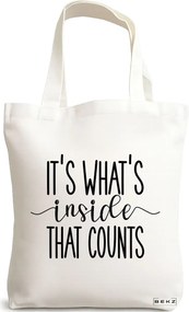 Sacosa de Panza pentru Cumparaturi, Geanta Tote, model It's what's inside that counts, 38x34.5 cm, Alba, BEKZ®