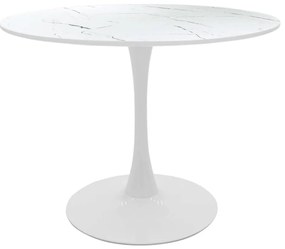 Masa Bucatarie/Dining Brox Rotunda MDF Finisaj Marmura Alba Diametru 120 Cm
