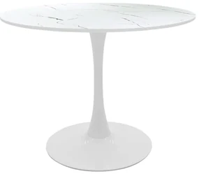 Masa Bucatarie/Dining Brox Rotunda MDF Finisaj Marmura Alba Diametru 120 Cm