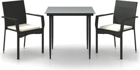 vidaXL Set mobilier de grădină cu perne, 3 piese, negru, poliratan