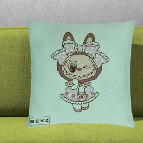 Perna Personalizata Labubu Lolita Roz cu Dantela, 40x40 cm, Verde Menta, Husa Detasabila, Perna Inclusa, BEKZ®