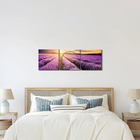 Tablou - Răsărit de soare în câmp de lavandă (cu ceas) (90x30 cm)