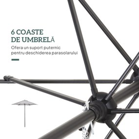 Outsunny Umbrelă Rotundă de Grădină cu Manivelă, Structură din Aluminiu, Φ196x200cm, Gri Deschis | Aosom Romania