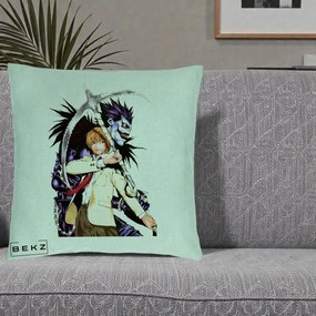 Perna Personalizata Death Note Light si Ryuk Duo, 40x40 cm, Verde Menta, Husa Detasabila, Perna Inclusa, BEKZ®