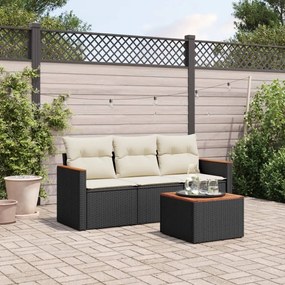 3258164 vidaXL Set mobilier de grădină cu perne, 4 piese, negru, poliratan
