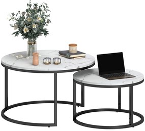 HOMCOM Set de 2 mese de cafea gigogne, stivuite, design industrial, picioare din metal, alb | Aosom Romania