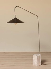 Lampă de podea din alamă antichizată cu bază pătrată din travertin, bej, 182 × 124 × 25 cm, „Kromis"