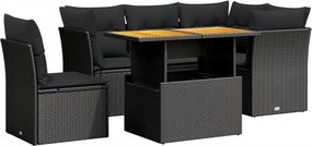 vidaXL Set mobilier de grădină cu perne, 5 piese, negru, poliratan