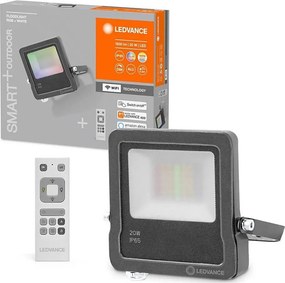 Ledvance - Proiector LED RGBW pentru exterior, 20 W, 230 V, 3000 K, IP65, Wi‑Fi, cu telecomandă